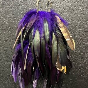 Vibrant Purple Feather Statement Earrings